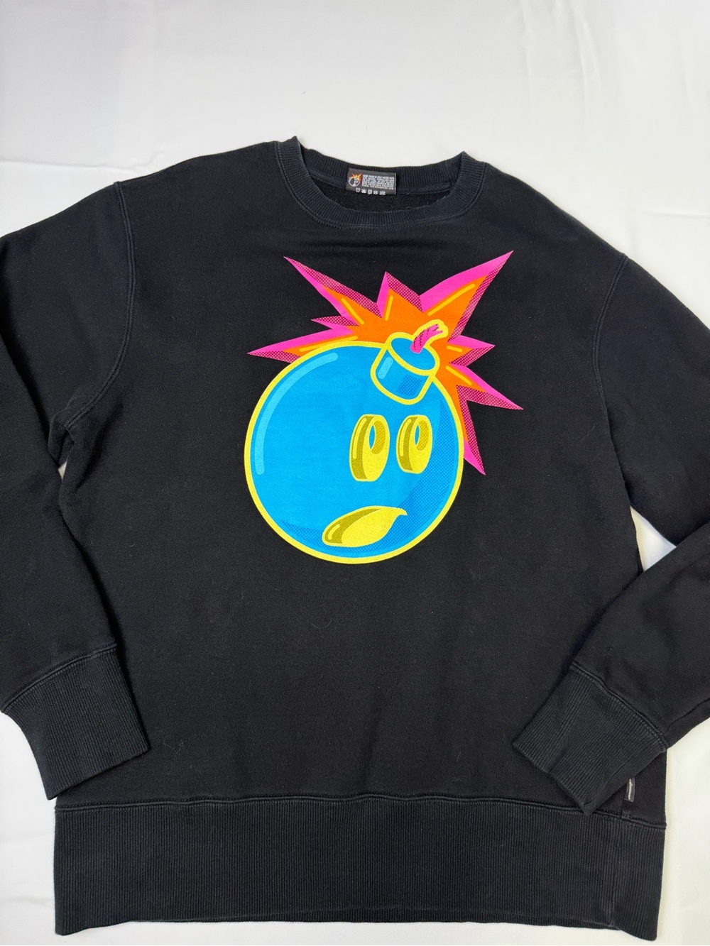 The Hundreds Black Crewneck with Blue & Neon Pink Bomb Graphic EUC Medium